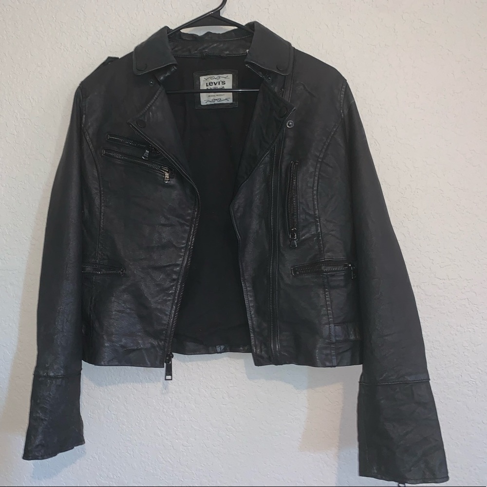 Levis Genuine Black Leather Jacket with zippers S
